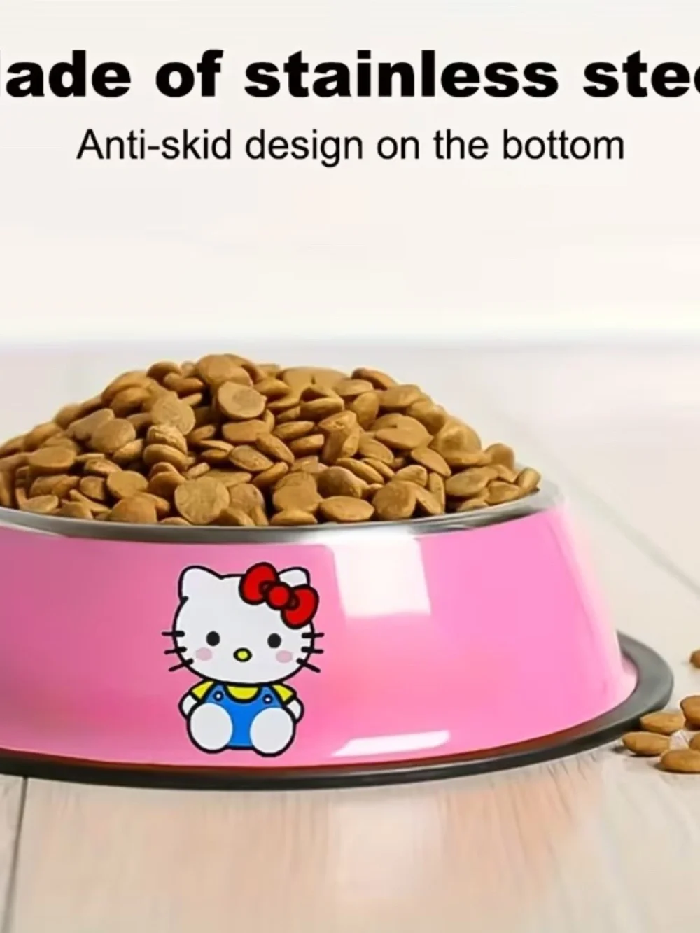 Pink Hello Kitty Stainless Steel Cat Bowl Anti-Skid Food Water Dish